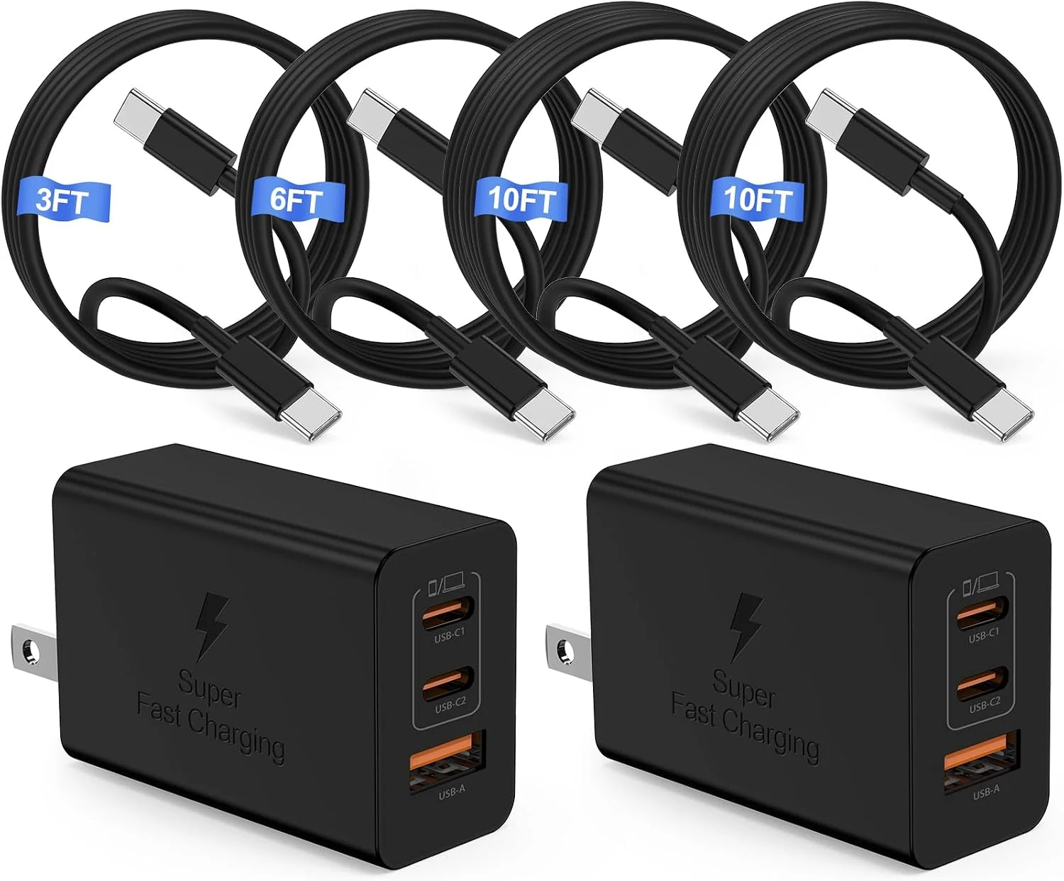 Cargador USB-C 65W COONCXEN con 4 cables tipo C incluidos
