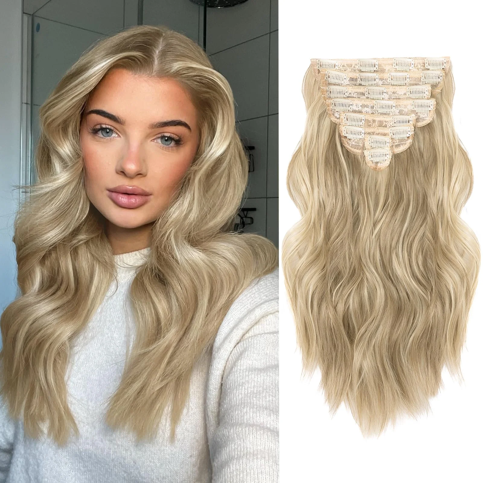 Extensiones de cabello clip in VERNA 20 pulgadas rubio claro 4 piezas