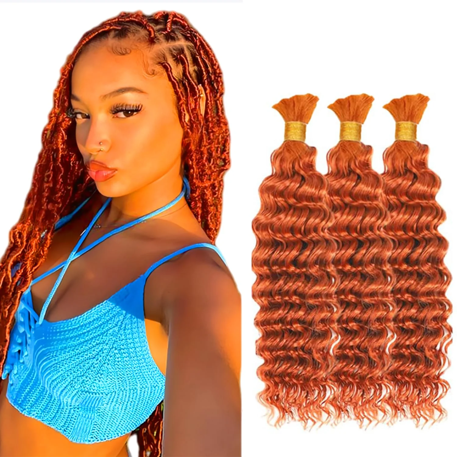 Cabello para trenzas Lakaisa 350 Ginger Orange Deep Wave 20 pulgadas 150g 3 paquetes