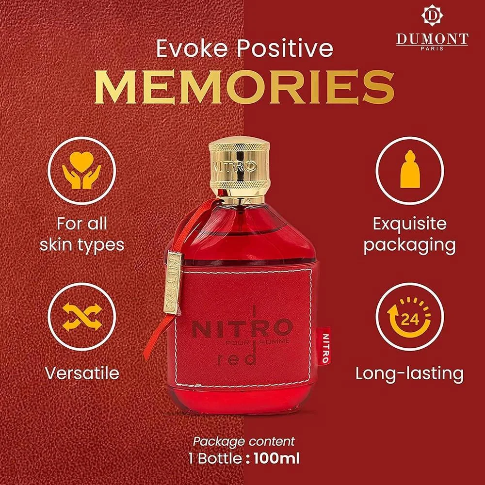 Dumont Nitro Red Eau De Parfum: Perfume de lujo masculino con fragancia frutal, amaderada, floral y de larga duración