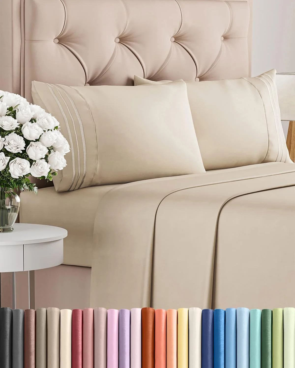 Full Size 4 Piece Sheet Set - Comfy Breathable & Cooling Sheets - Wheat