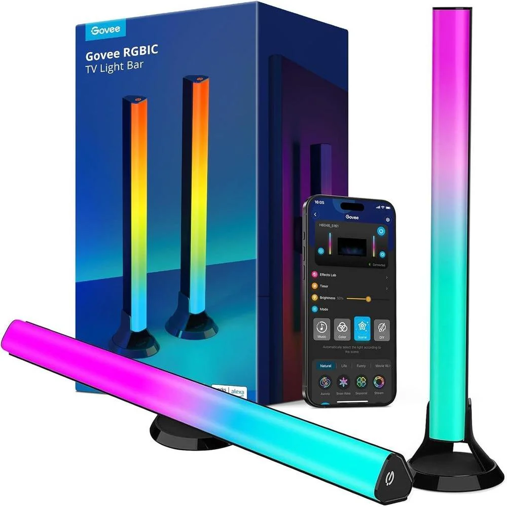Barras de luz RGBIC con retroiluminación WiFi para TV de Govee, compatibles con Alexa y Google Assistant, múltiples opciones de colocación