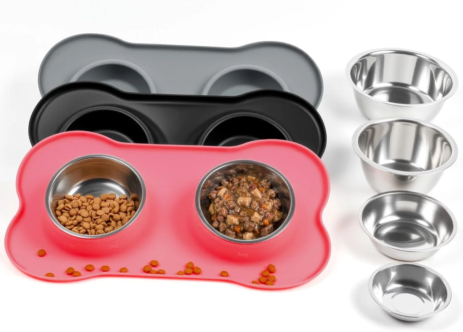 Conlun Pet Feeding Station, Silicone Mat, Spill Proof Bowls, M, Pink