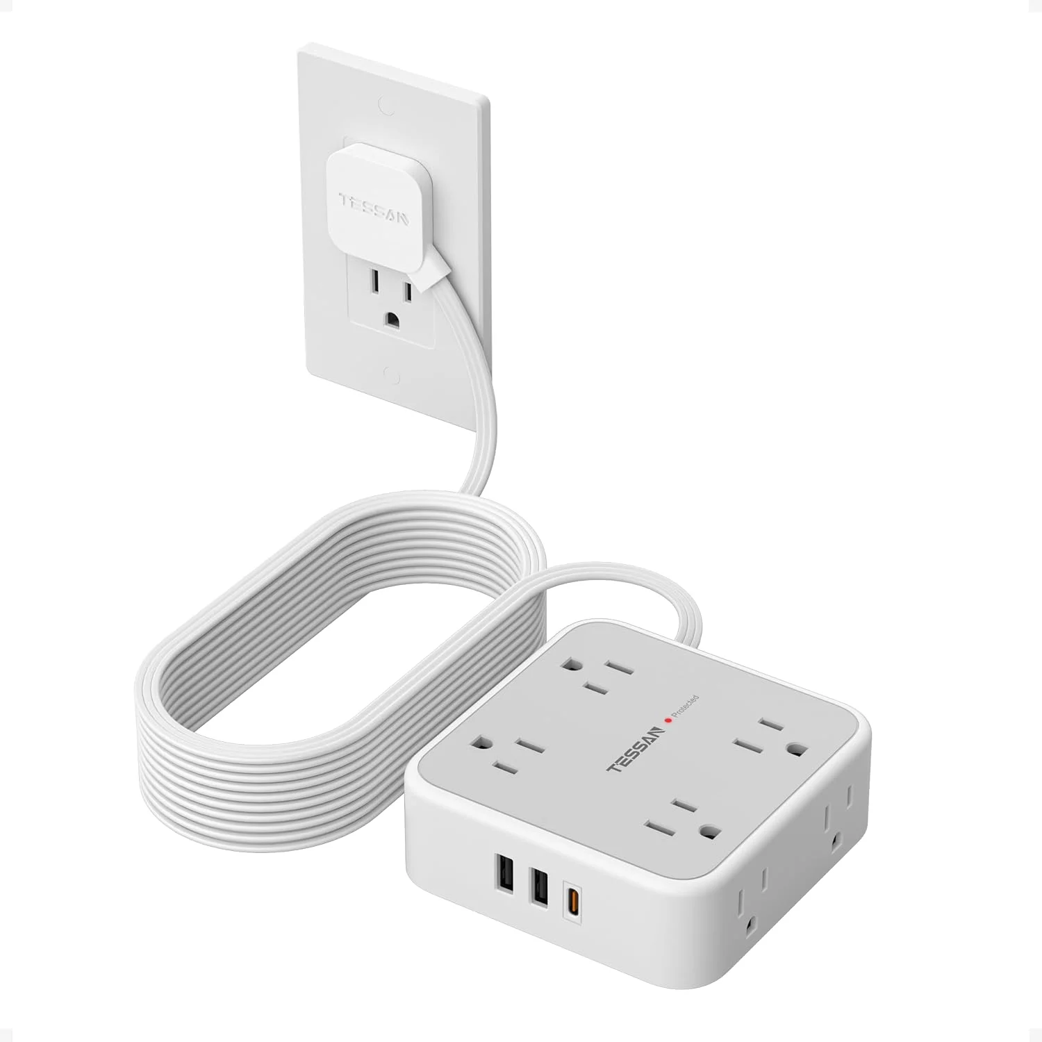 TESSAN Surge Protector Power Strip with 900J Surge Protection, 20 Ft, Grey