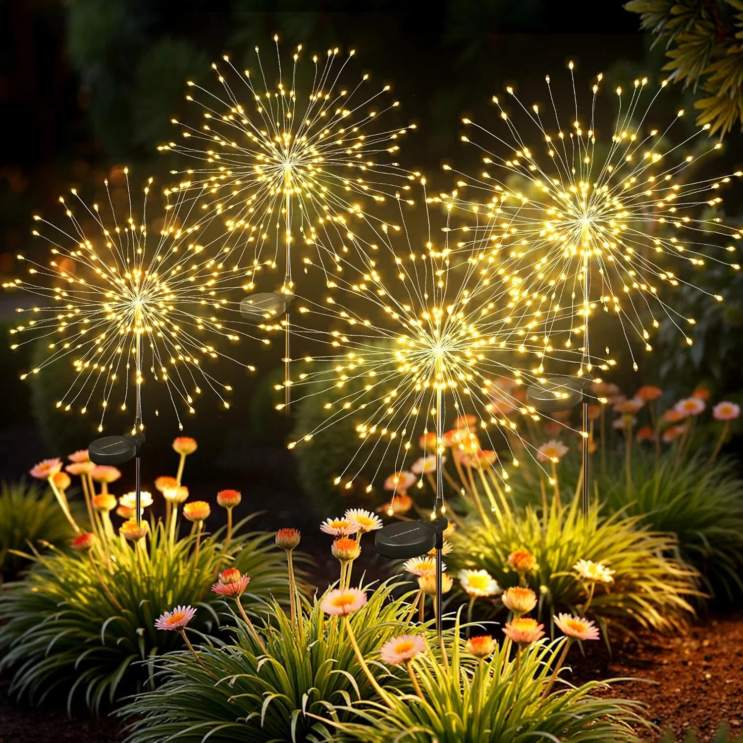 Estacas solares para jardín SUNCKET 4 piezas 120 LED luz fuego artificial