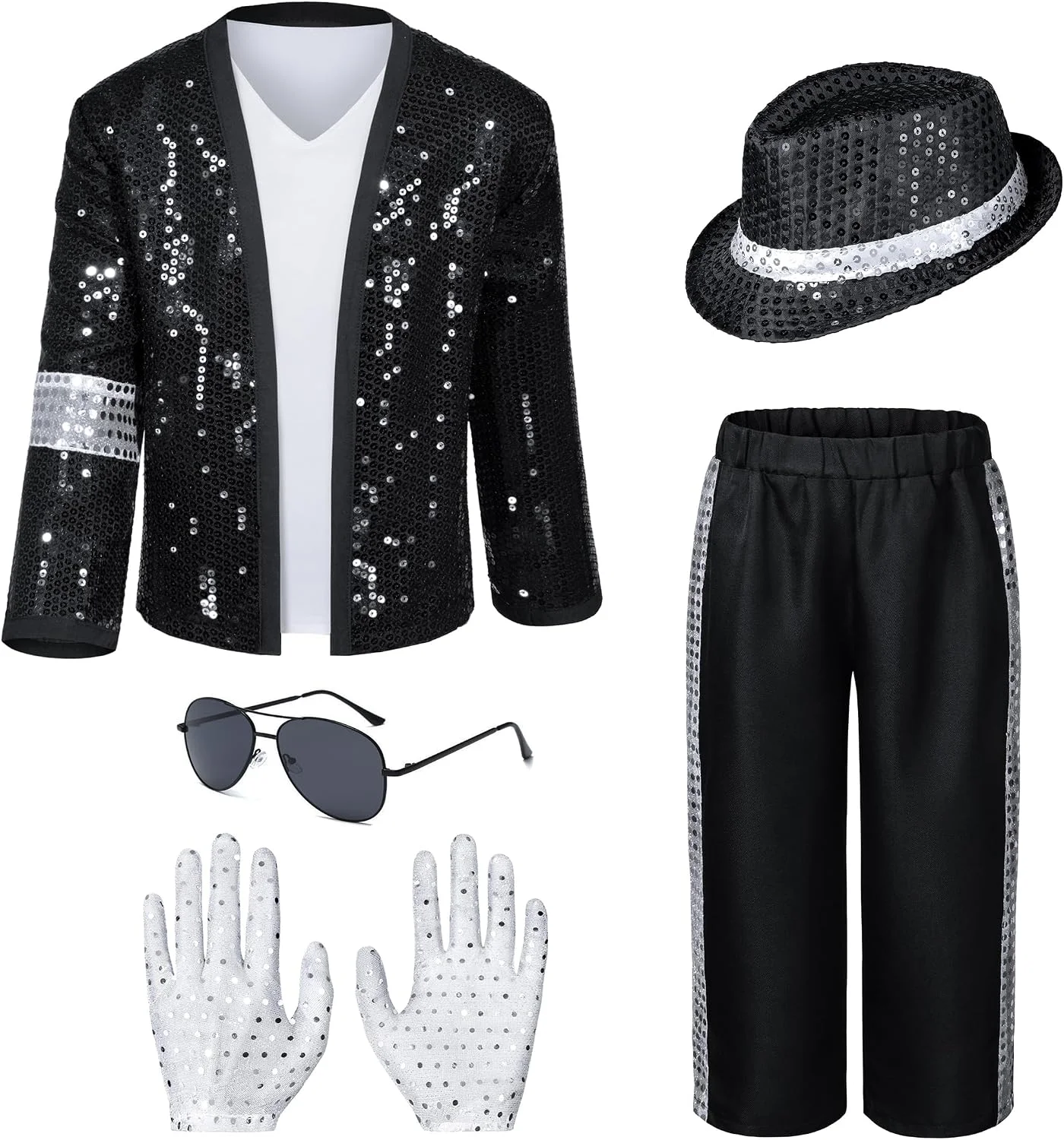 Dance Star Kids Costume for Boys 80s 90s Pop Stage Cosplay Party Halloween Role Play Black 6-8 Years