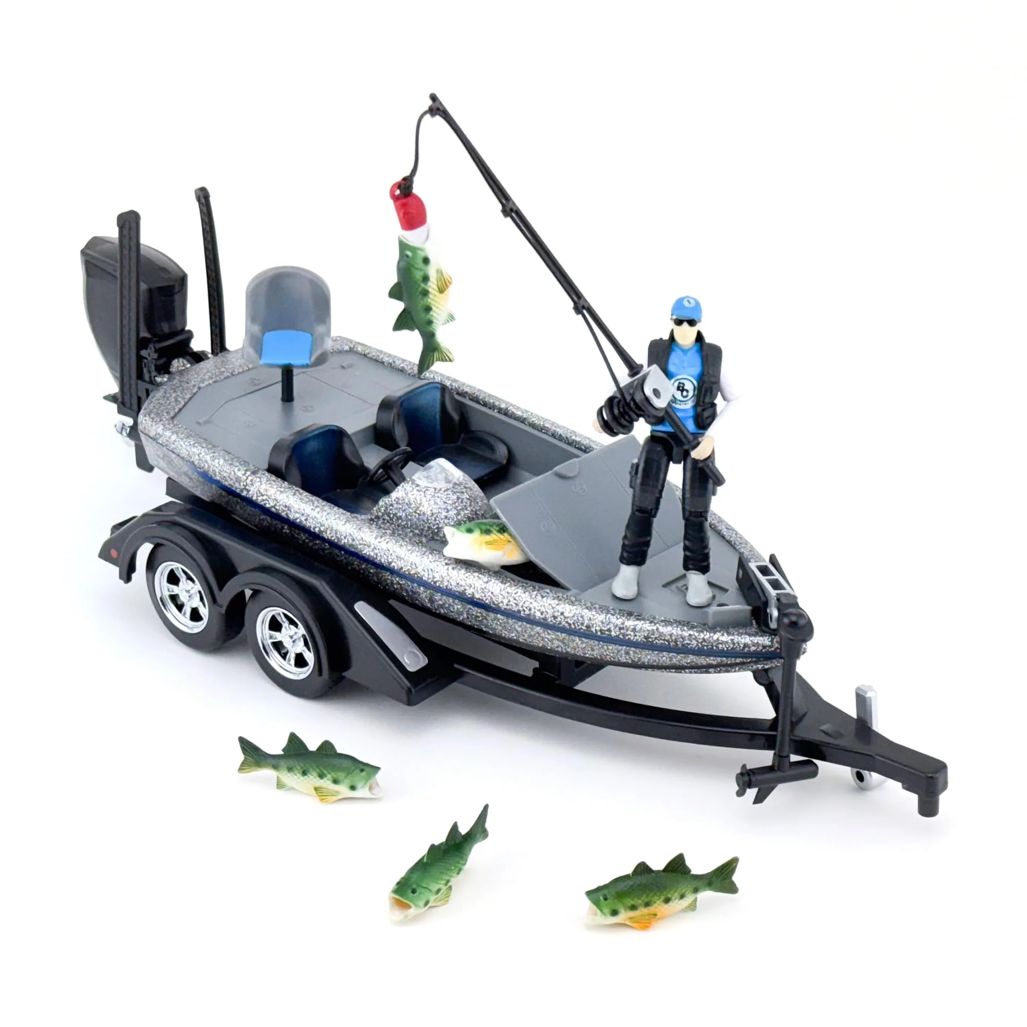 Big Country Toys - Fishing Toy Playset - Kids Fishing Set with Toy Boat - 10-Piece Fishing Set - Silver Metal Flake