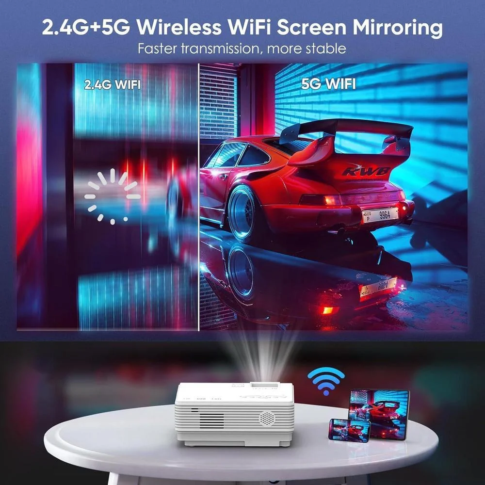 Proyector WiFi y Bluetooth actualizado para exterior, mini proyector de cine en casa compatible con smartphone por WiFi/USB