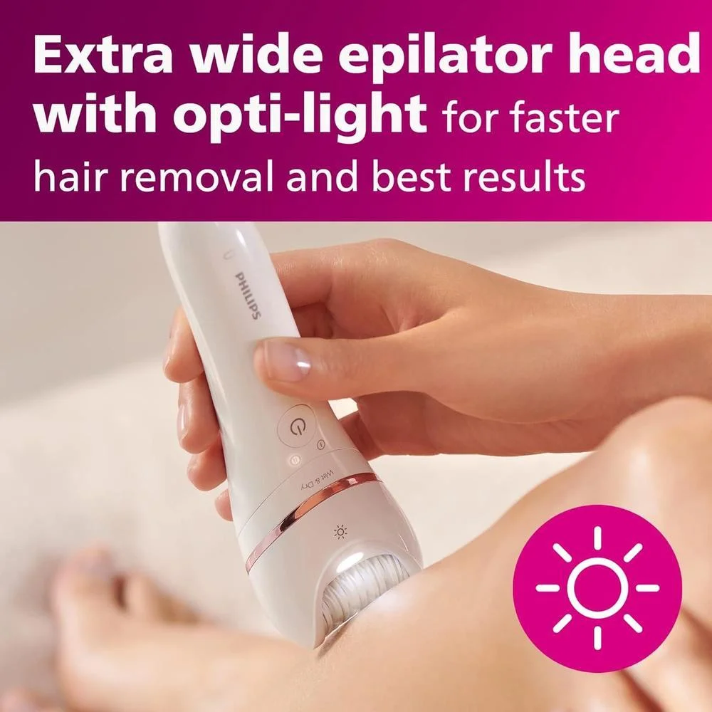 Philips Epilator Series 8000 5 en 1 Afeitadora para Mujer, Recortadora, Pedicura y Exfoliante Corporal con 9 Accesorios, BRE740/14