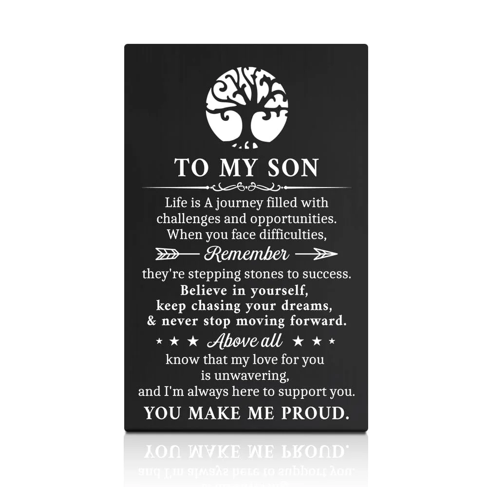 Tarjeta de acero inoxidable para billetera Geygie con grabado láser para hijo