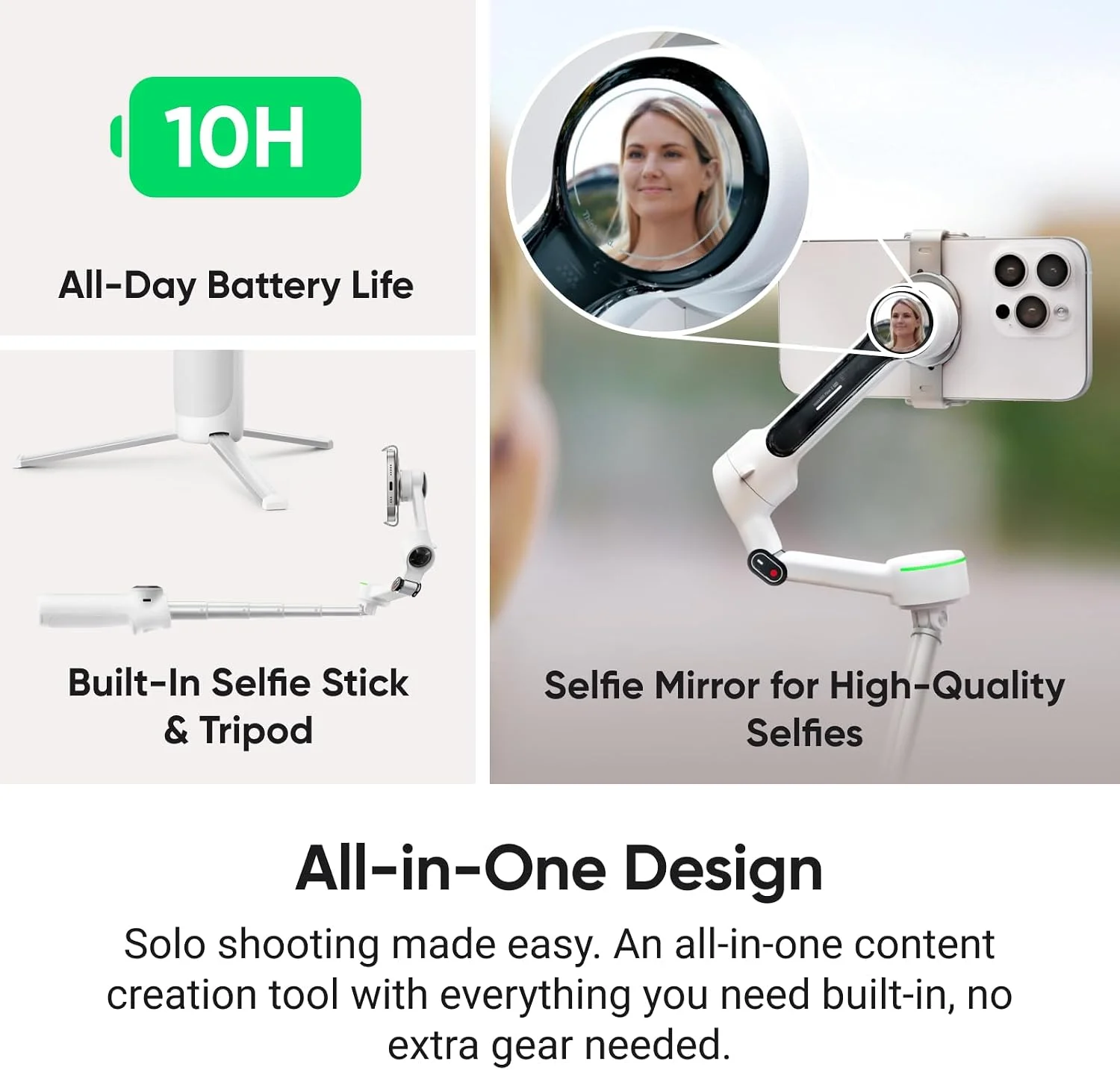 Insta360 Flow 2 Pro - Summit White — Estabilizador gimbal para celular con IA