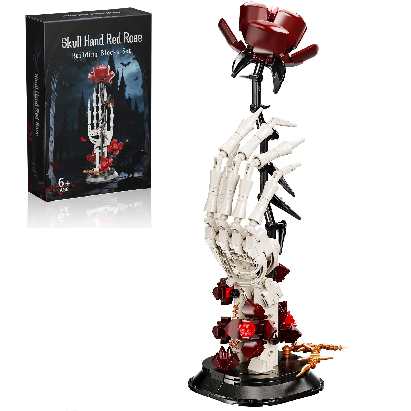 Set de Construcción Skull Rose, Calavera Gótica con Rosa Roja