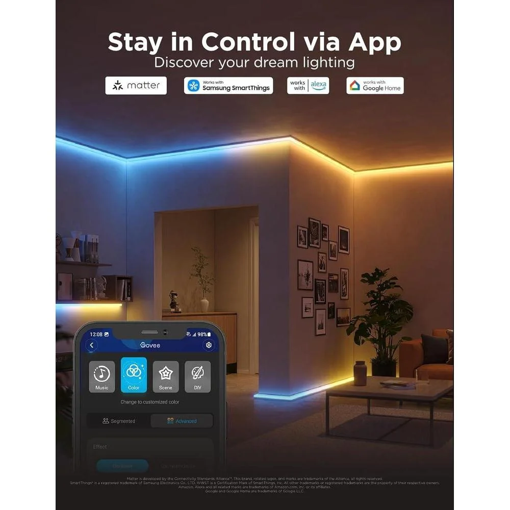 Govee RGBIC LED Strips: Iluminación Inteligente con Alexa y Google. Ideales para dormitorio y estudio