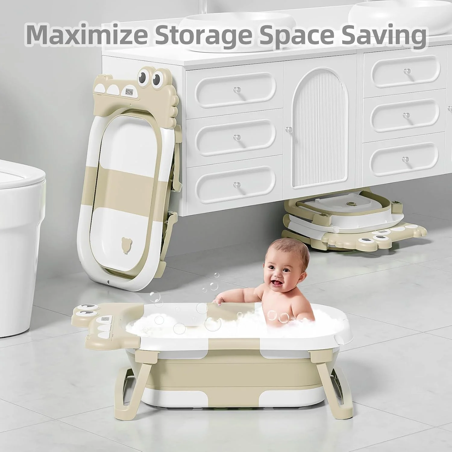 MoreFeel Bañera Plegable para Bebé con Termómetro Toalla y Cojín Modelo 3