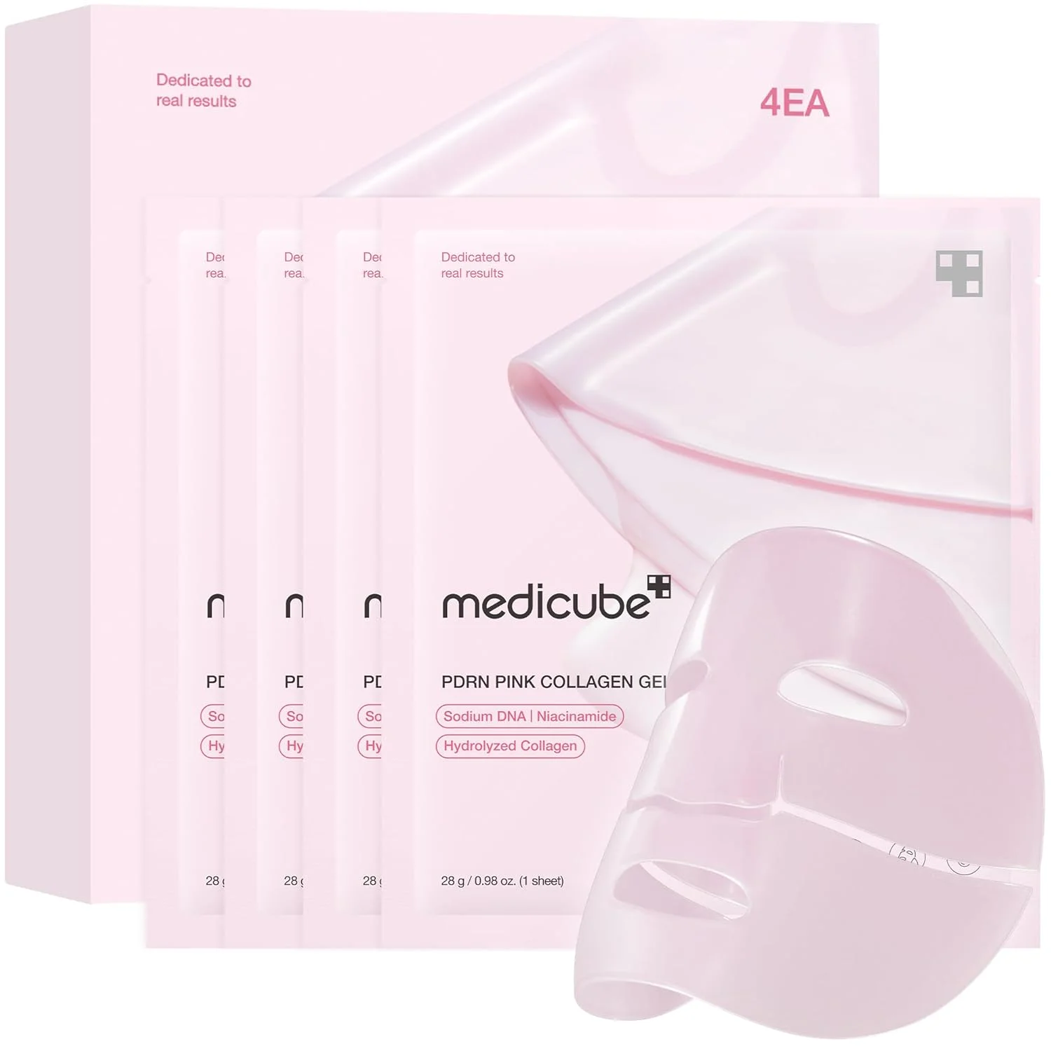 Mascarilla Facial medicube Jelly Gel Mask con Salmon DNA PDRN y Colágeno Rosa, 4 unidades