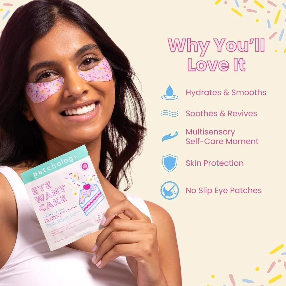 Patchology Eye Want Cake Parches Hidratantes y Suavizantes para Ojos Hinchados, Ojeras y Líneas Finas Pack de 5