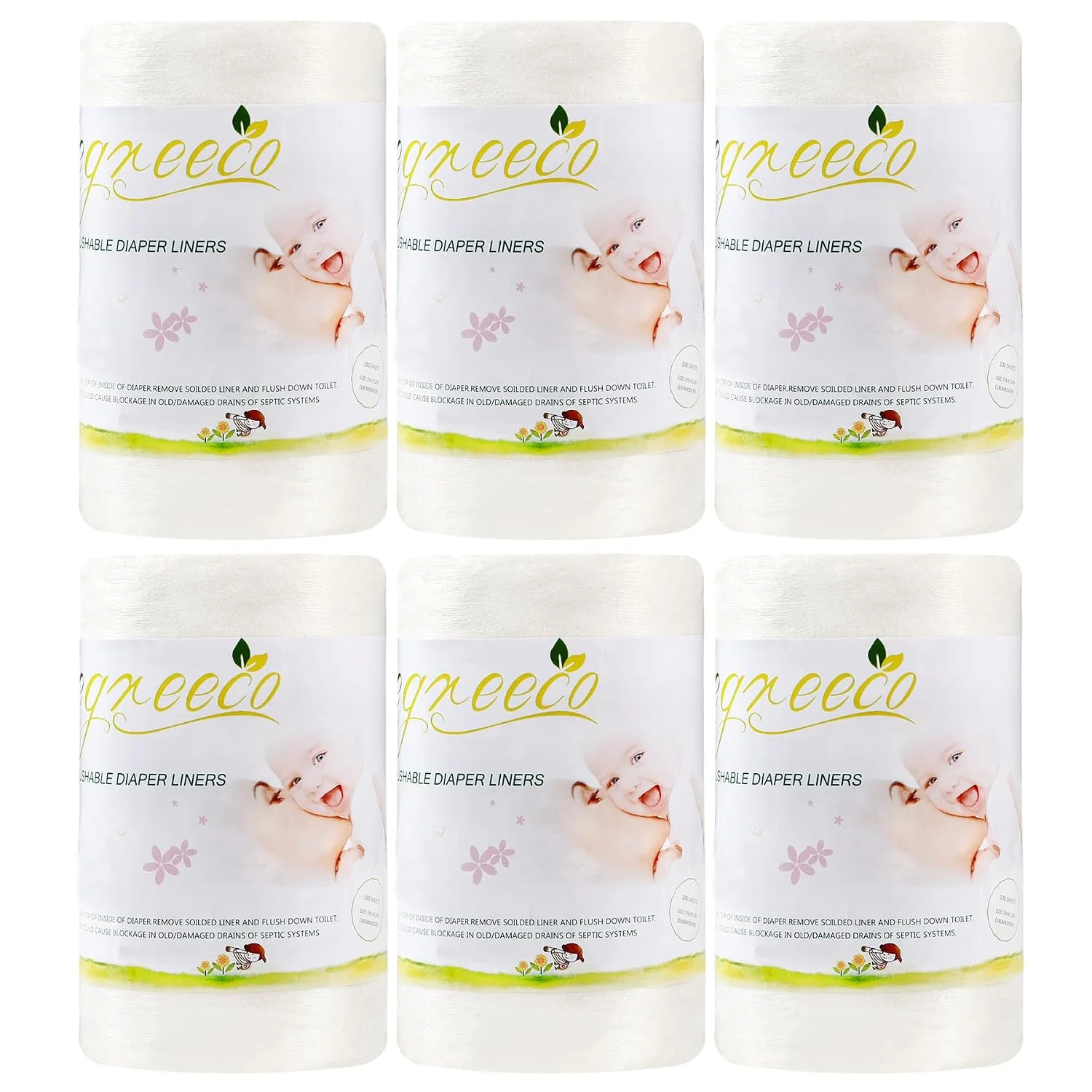 wegreeco Cloth Diaper Liners - Unscented Diaper Liners, Fragance Free Cloth Diapers Liner - 100 Sheets Per Roll (6 Roll)