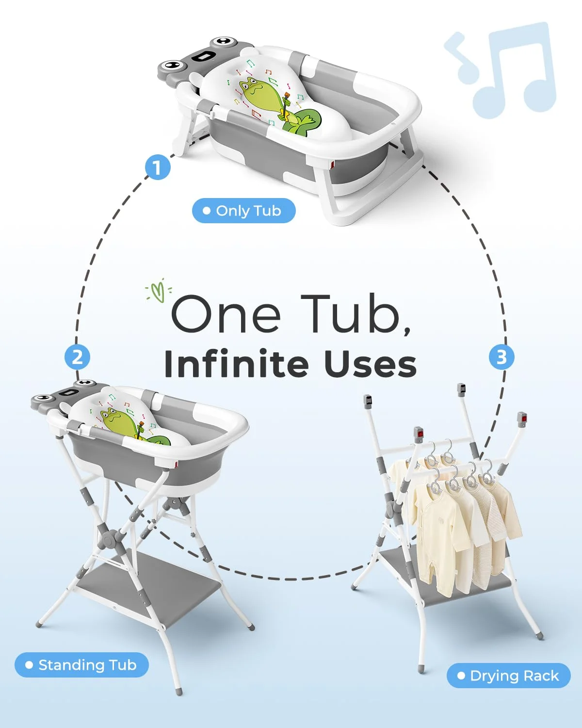 BUNWAG Bañera 2 en 1 con Soporte Plegable de Altura Ergonómica