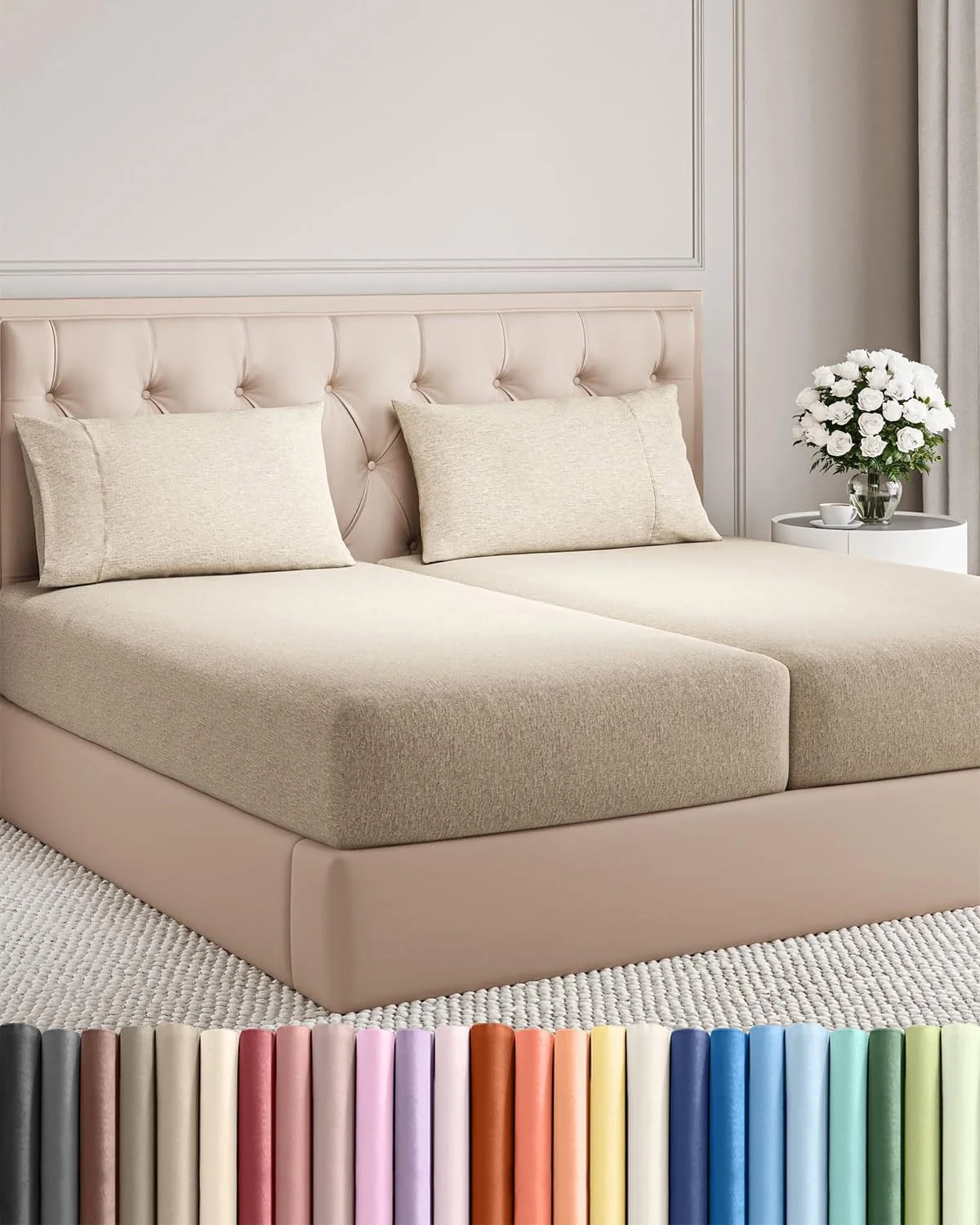 Juego de sábanas Split King 5 piezas microfibra beige jaspeado