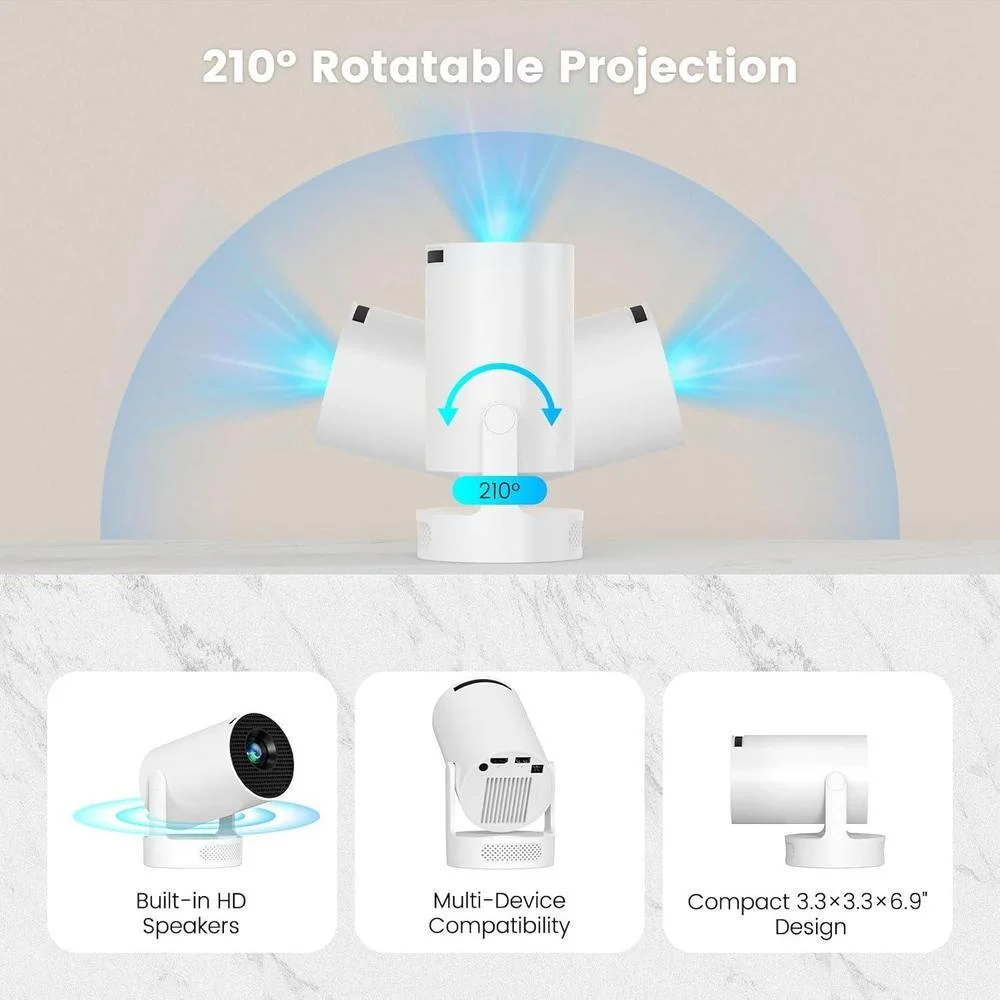 Mini proyector portátil HY300 ULTRA con soporte 4K, Bluetooth 5.4, Android 11 y rotación de proyección de 210°