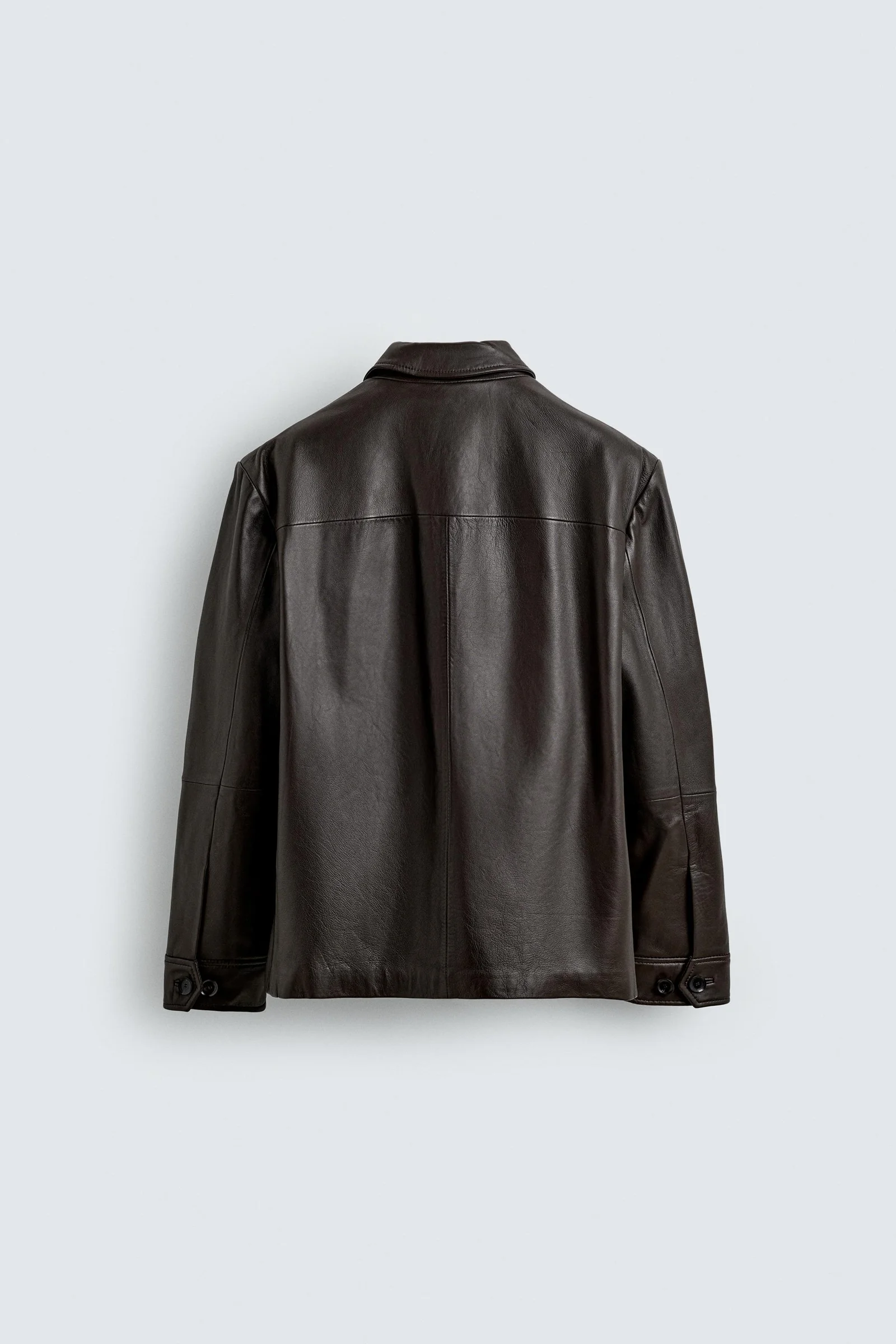 Cazadora Piel Bolsillos Marrón Oscuro Zara