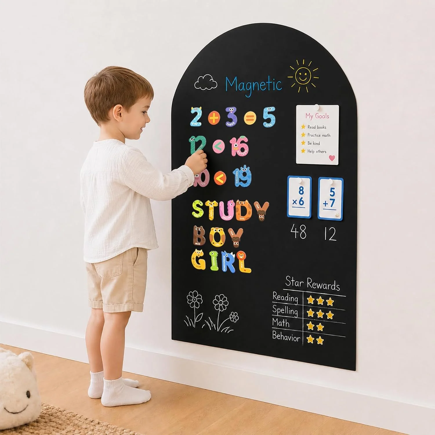Magnetic Arch Wall Decal - Large 39.4" x 23.6" Matte Finish Chalkboard Sticker for Wall, Upgraded Strong Adhesive, Homeschool Learning Corner for Kids 5-10 (Black)