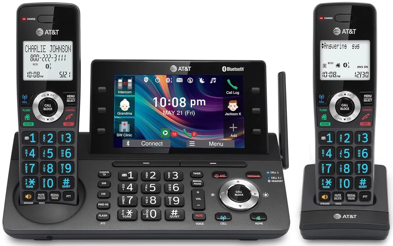 Teléfono fijo inalámbrico AT&T DLP73290 con 2 auriculares, pantalla a color 5" y bloqueador de llamadas
