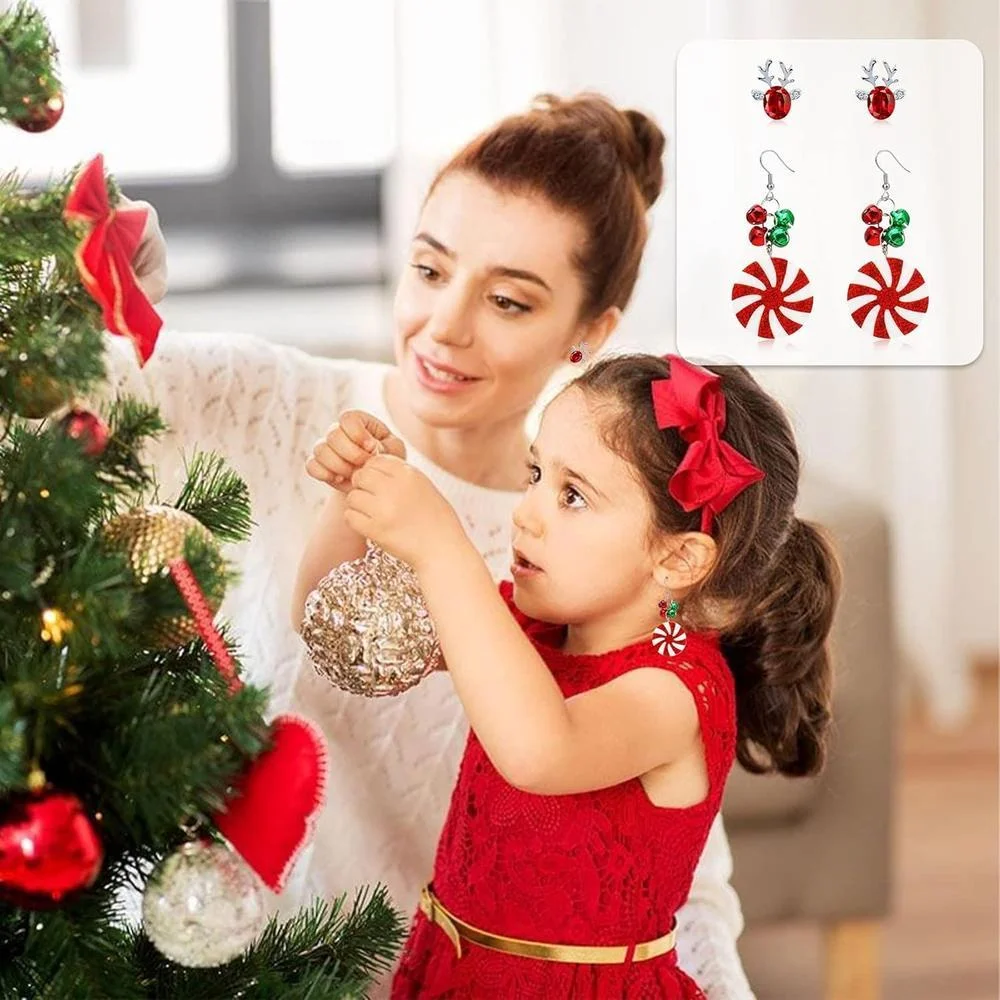 Conjunto de 23 aretes navideños para mujer: árboles, copos, campanas, diseño llamativo, perfecto para regalos