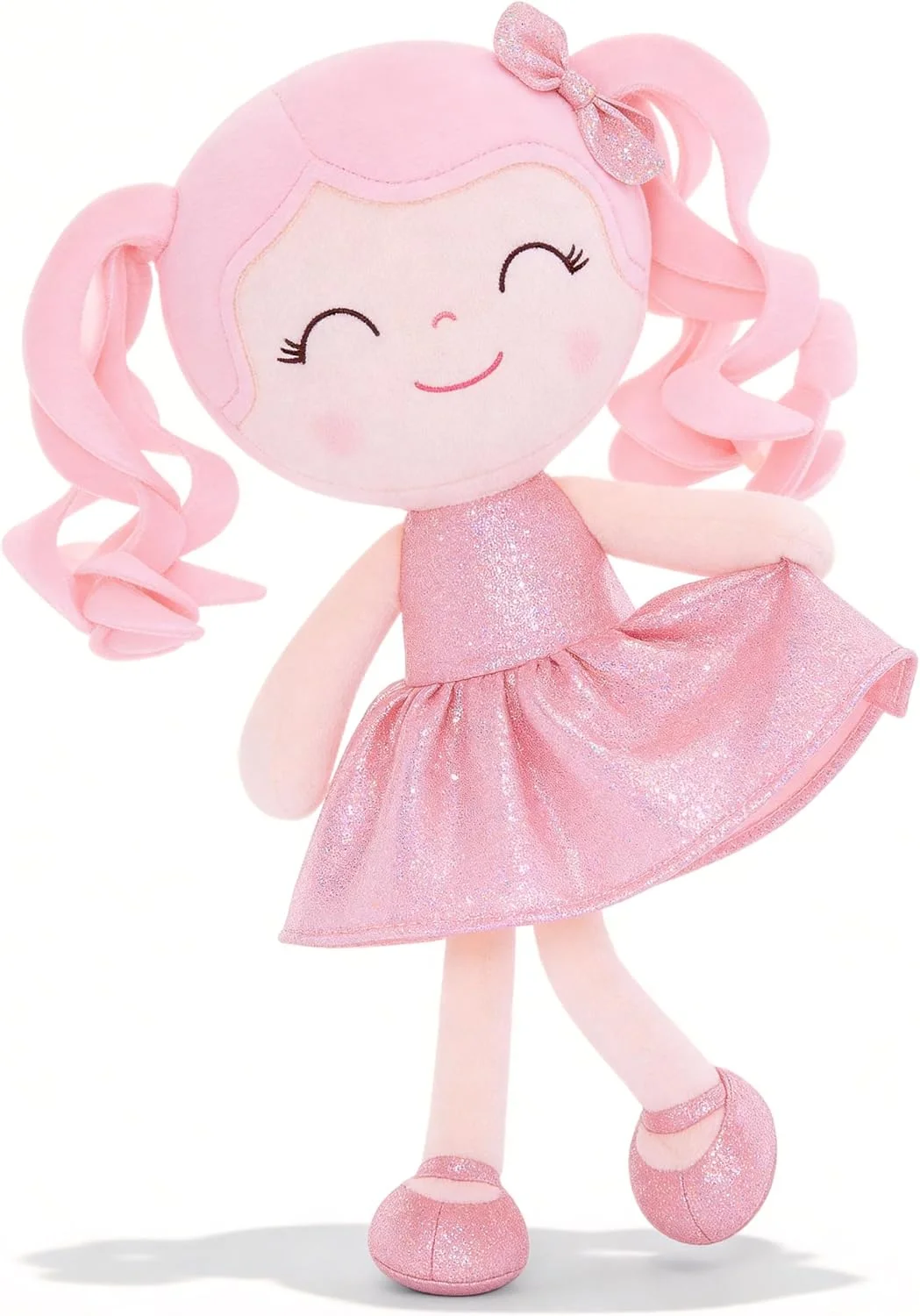 Gloveleya Baby Dolls Soft Snuggly Doll First Baby Girl Gifts Plush Doll with Sparkling Dress Pink 12inches Pearlescent Series