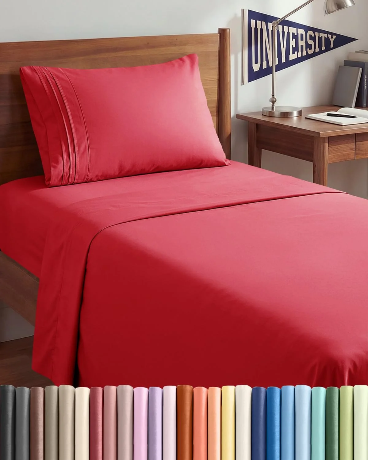 Juego de sábanas Twin XL 3 piezas CGK Unlimited microfibra rojo