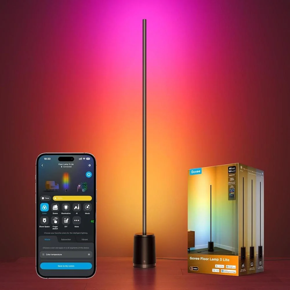 Lámpara de pie Govee Smart RGBIC, compatible con asistentes de voz, color y temperatura ajustables, con modos dinámicos