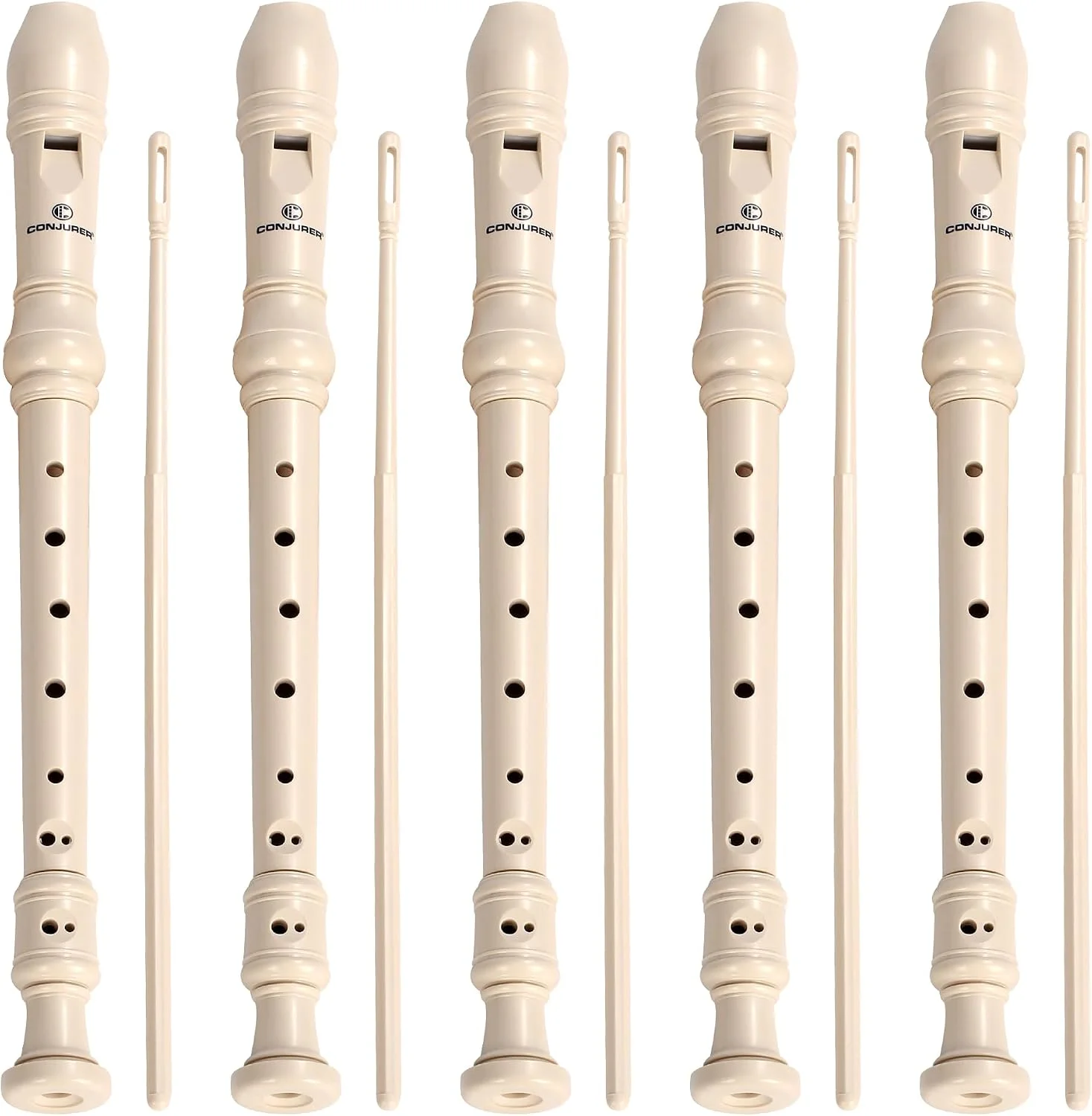 CONJURER 5Pc Soprano Recorder Instrument for Kids Student - German Fingering 8 Hole Flute ABS Descant Recorders for Beginners with Cleaning Rod and Bag for Kids over 3 Years Old