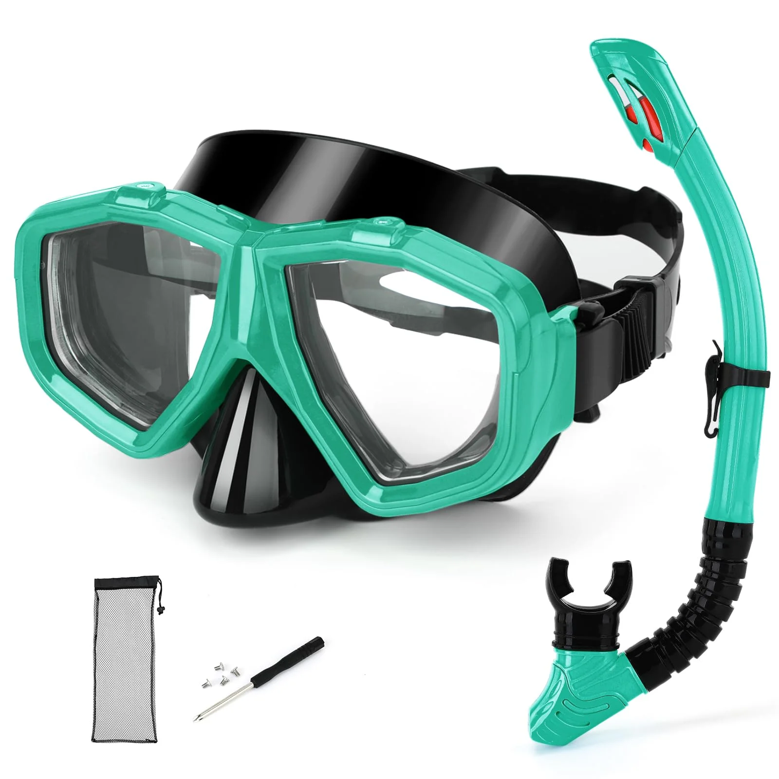 Replaceable Lenses Nearsighted Snorkel Set - Customizable Shortsighted Anti-Fog Mask & Full Dry Top Silicone Snorkel for Adults Youth