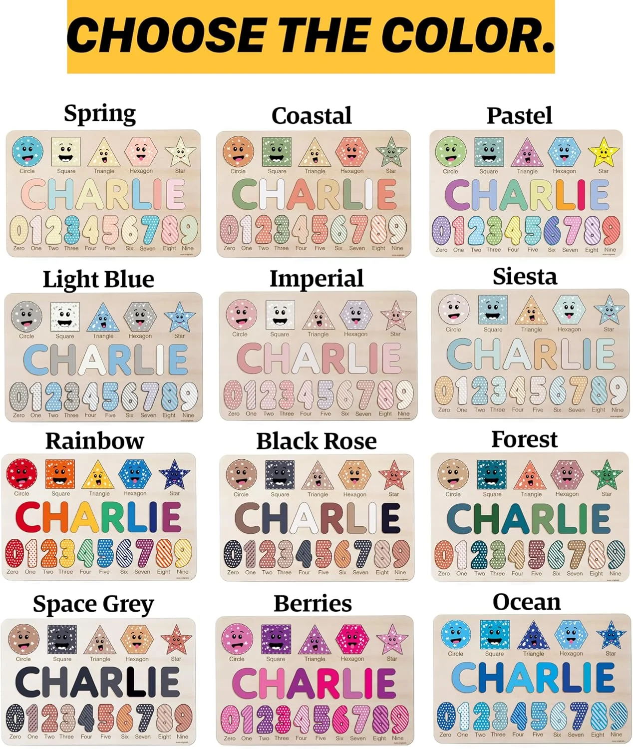 Zuzu Puzzle Personalized Name Puzzle for Toddlers 1-3 with Numbers and Shapes, Handmade Learning Toy, CPC Certified, Keepsake Nursery Decor, for 1st Birthday