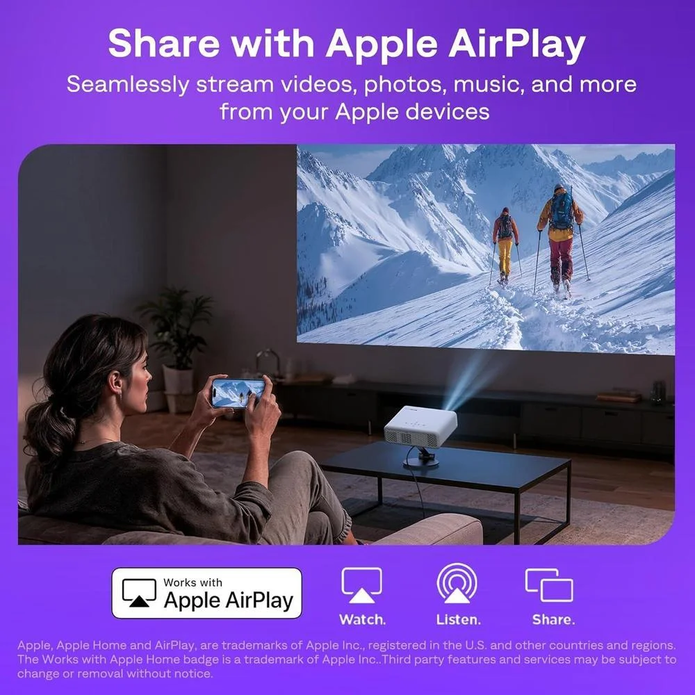 Proyector inteligente Aurzen Roku TV con WiFi y Bluetooth, experiencia de streaming Roku, 1080P FHD, audio Dolby, enfoque automático