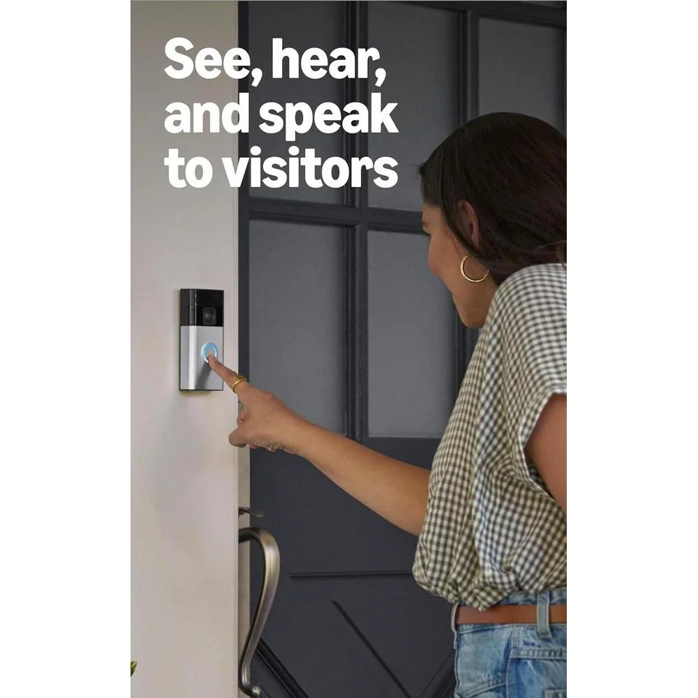 Timbre con cámara inalámbrico Ring con video en vivo, audio bidireccional y detección de movimiento, modelo 2024, Níquel satinado