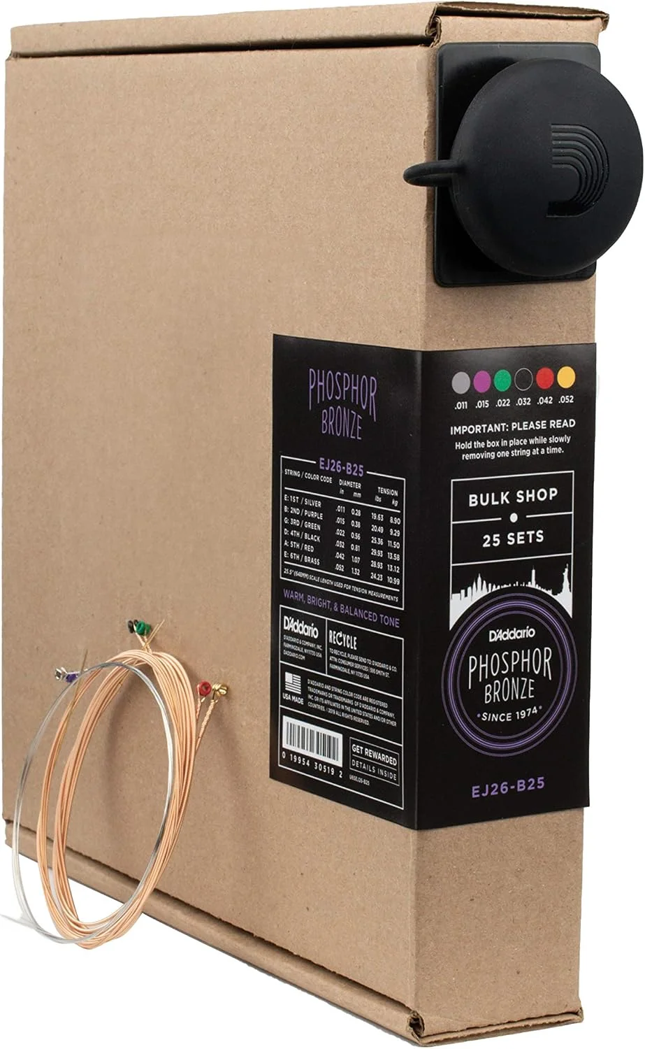 Juego de cuerdas para guitarra acústica D'Addario EJ26-B25 Phosphor Bronze 11-52, 25 sets