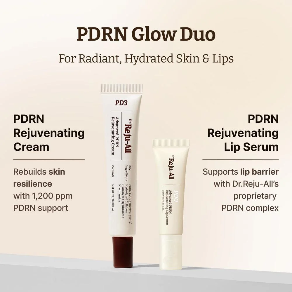 Dr. Reju-All PDRN Glow Skin & Lip Duo: Crema Y Suero Labial Rejuvenecedores Con PDRN, Hidratación Y Brillo Antienvejecimiento