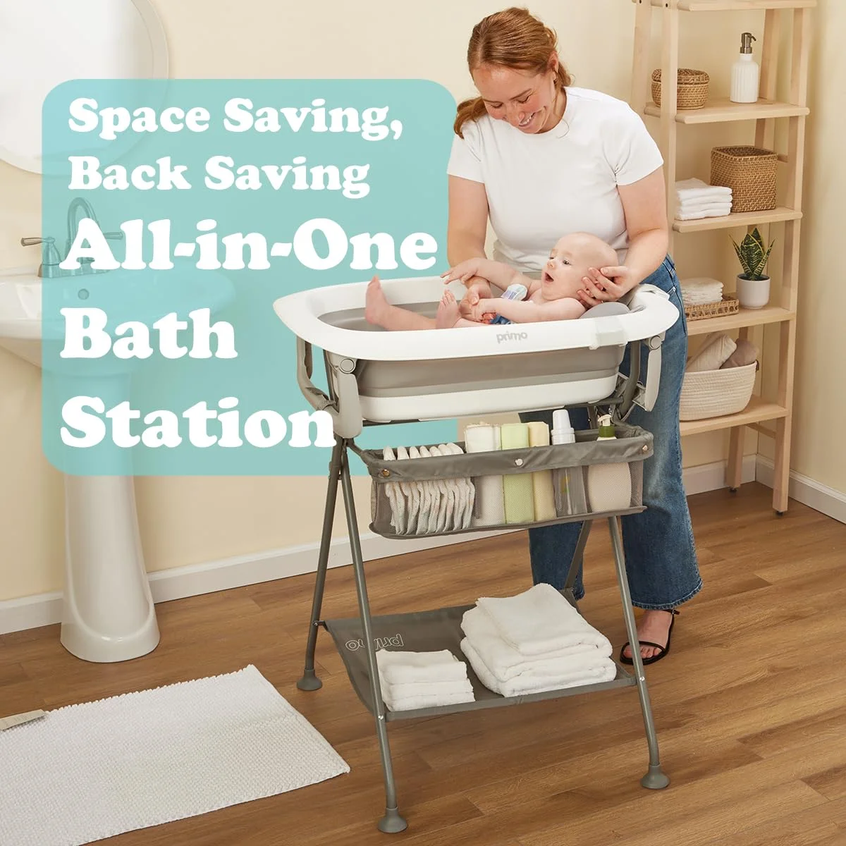 Primo SquishSplash Bañera Plegable con Soporte y Cojín Ergonómico