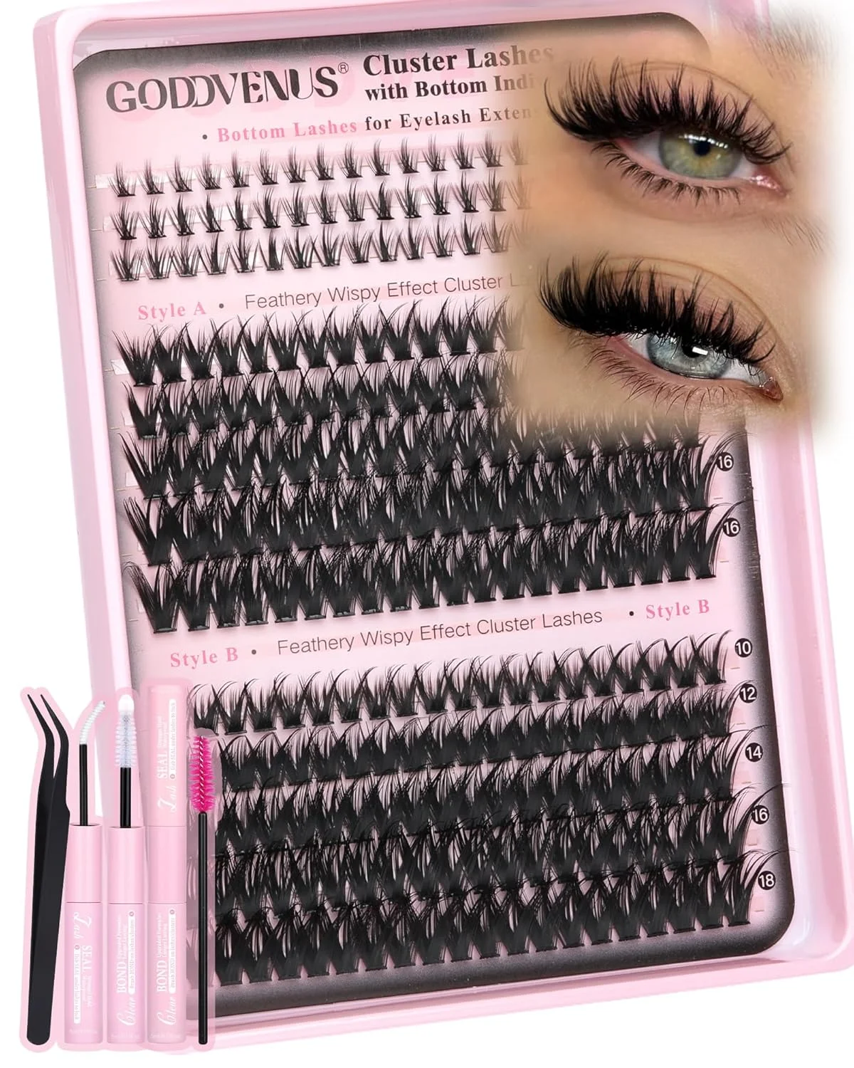 Kit de extensiones de pestañas Goddvenus Wispy Clusters C Curl
