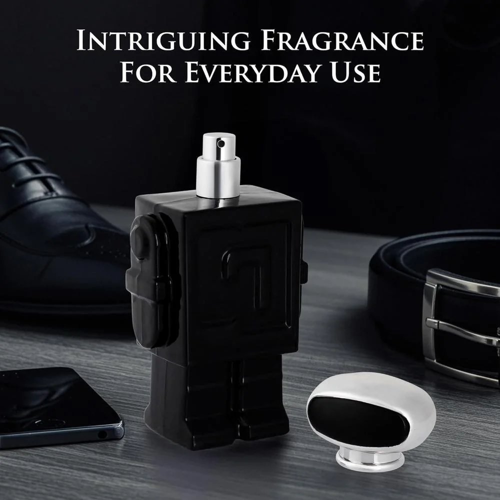 Robot Noir para hombre, fragancia fresca de madera con cardamomo, ruibarbo, bergamota, limón, vainilla y vetiver haitiano