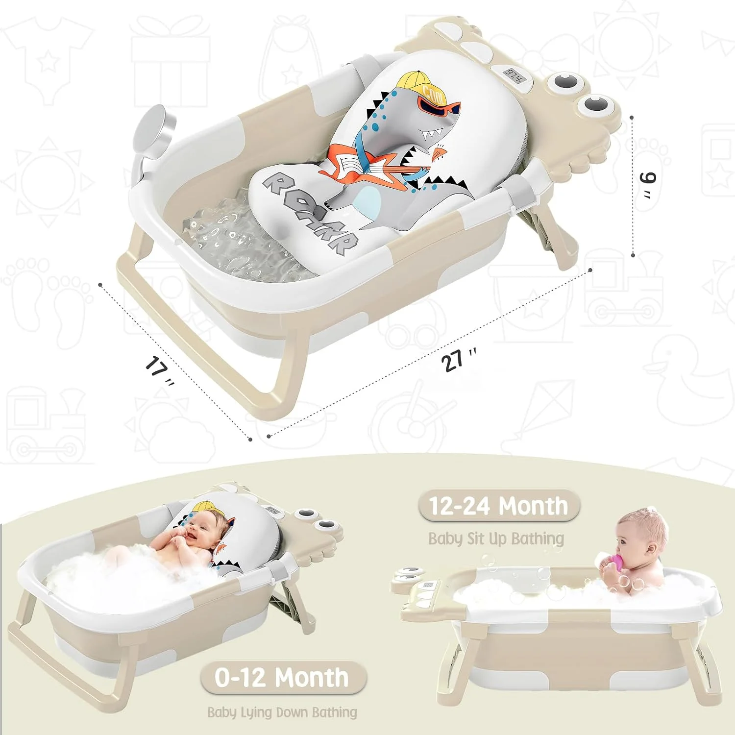 MoreFeel Bañera Plegable para Bebé con Termómetro Toalla y Cojín Modelo 3