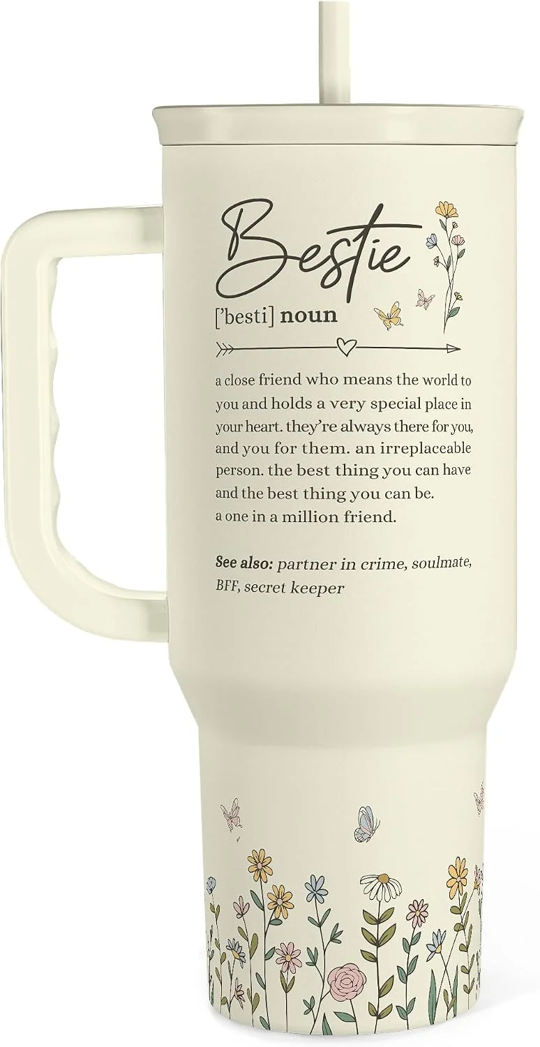 Vaso térmico Sandjest Best Friend 40oz con asa y pajilla acero inoxidable