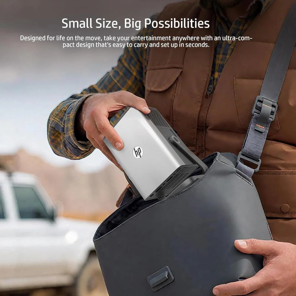 HP MC450 Mini proyector portátil inteligente con WiFi, Bluetooth, aplicaciones con licencia y soporte 4K, control de voz y USB-C