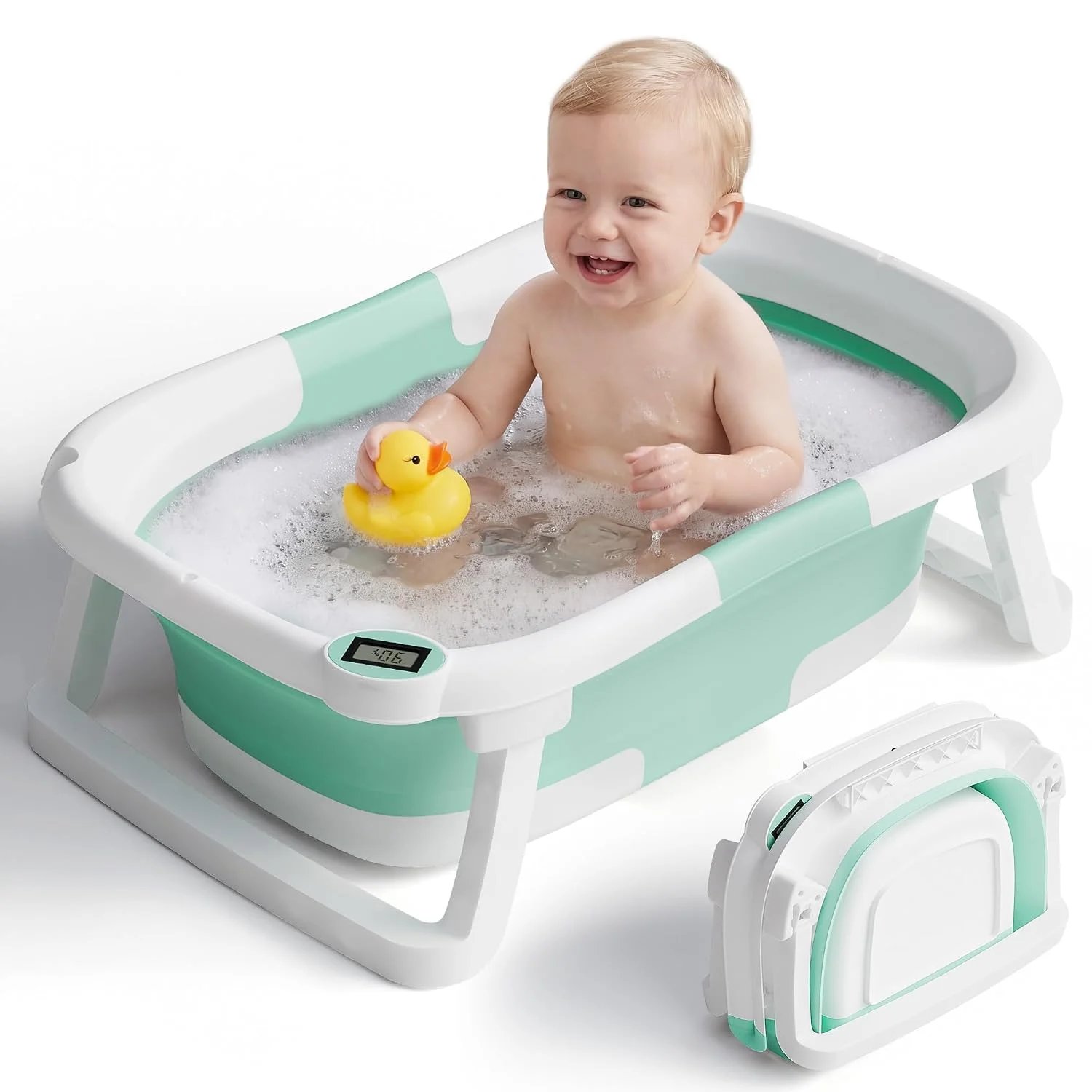 iBabyMax Bañera Plegable para Bebé con Termómetro 0 a 36 Meses Turquesa