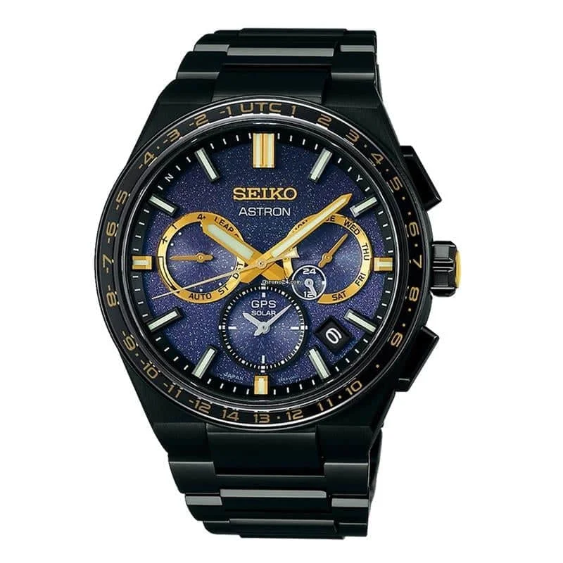 Seiko Astron GPS Solar Cronógrafo SSH145 Titanio Negro y Dorado