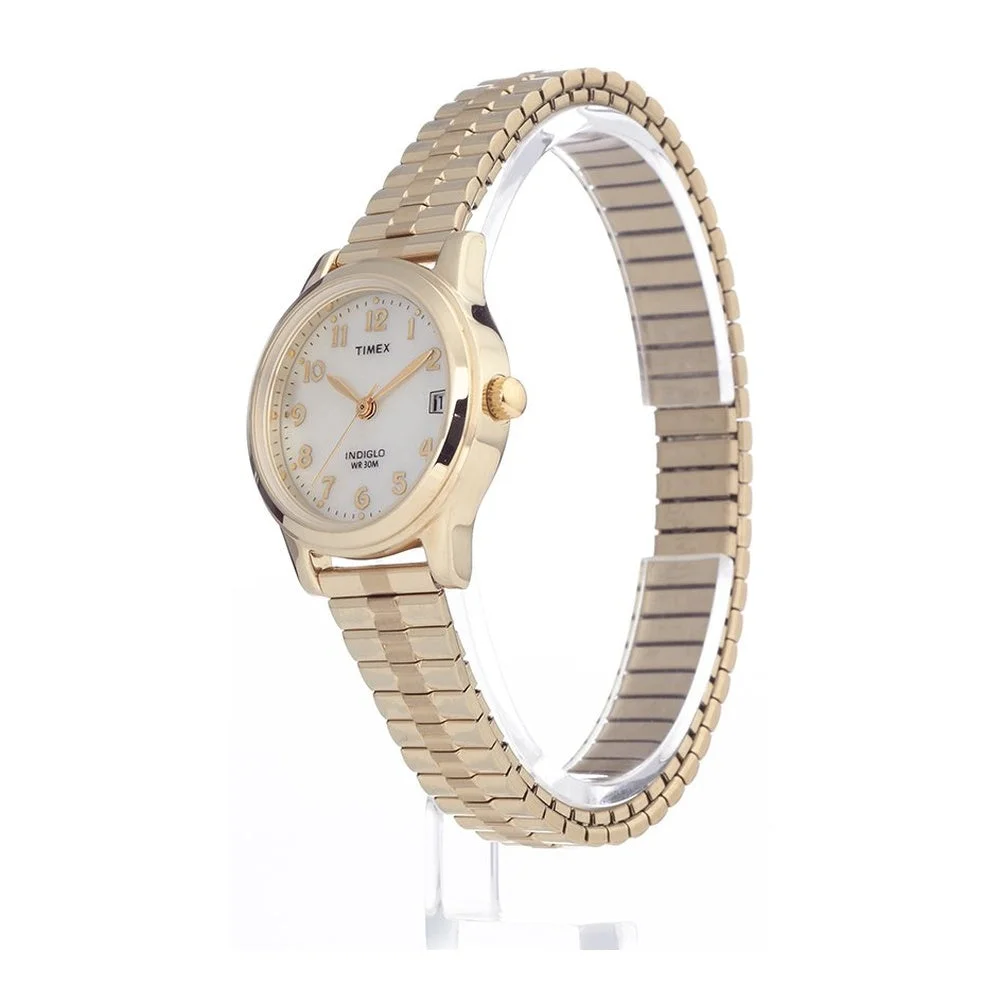 Timex Reloj Essex Ave para mujer en oro con esfera nácar, resistente al agua, tecnología Indiglo, pulsera ajustable