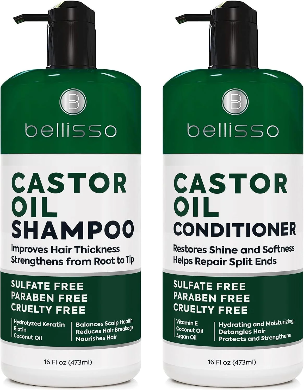 Castor Oil Shampoo and Conditioner Set - Thickening Products for Thinning Hair Women and Men - Sulfate Free Formula - Hydrating, Volumizing and Moisturizing for Dry Hair - Volume Boosting, Color Safe