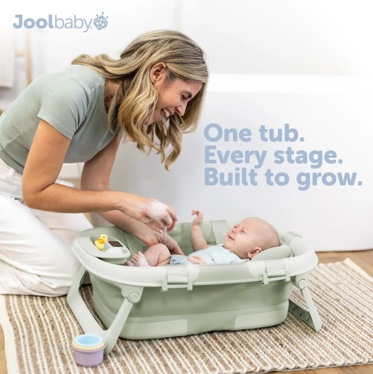Jool Baby Bañera Plegable Portátil para Bebé con Termómetro Sage