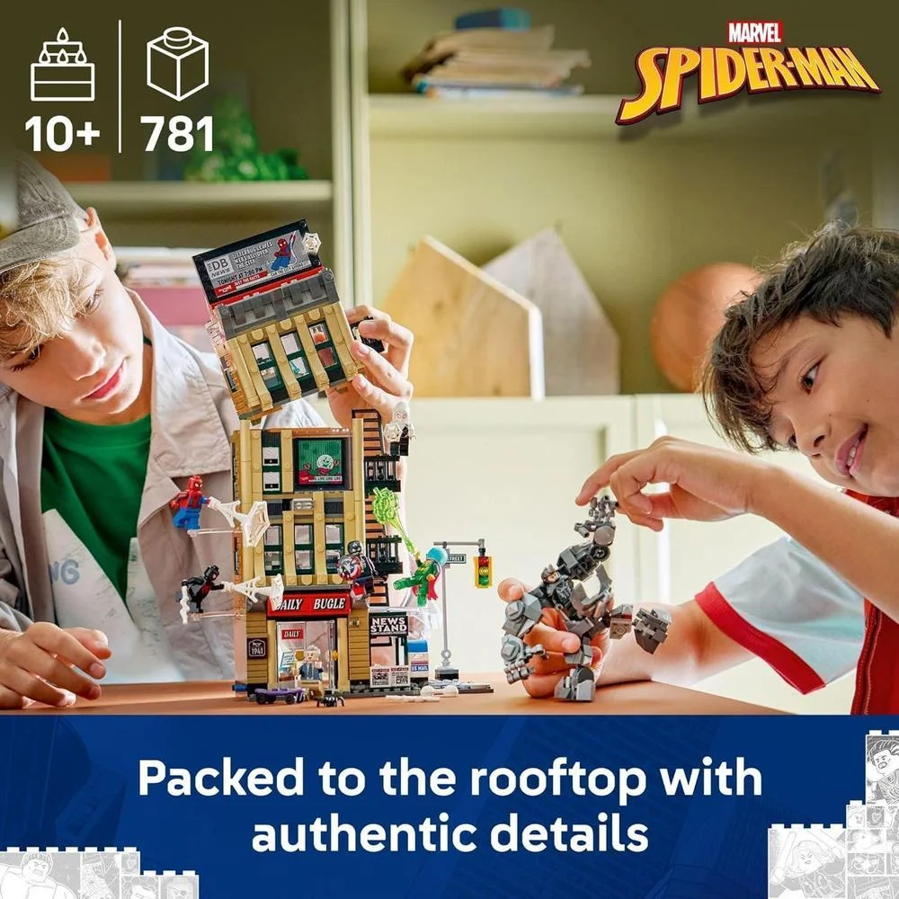 LEGO Marvel Spider-Man vs. Mysterio: The Daily Bugle con 7 minifiguras y Rhino Mech regalo ideal para niños desde 10 años
